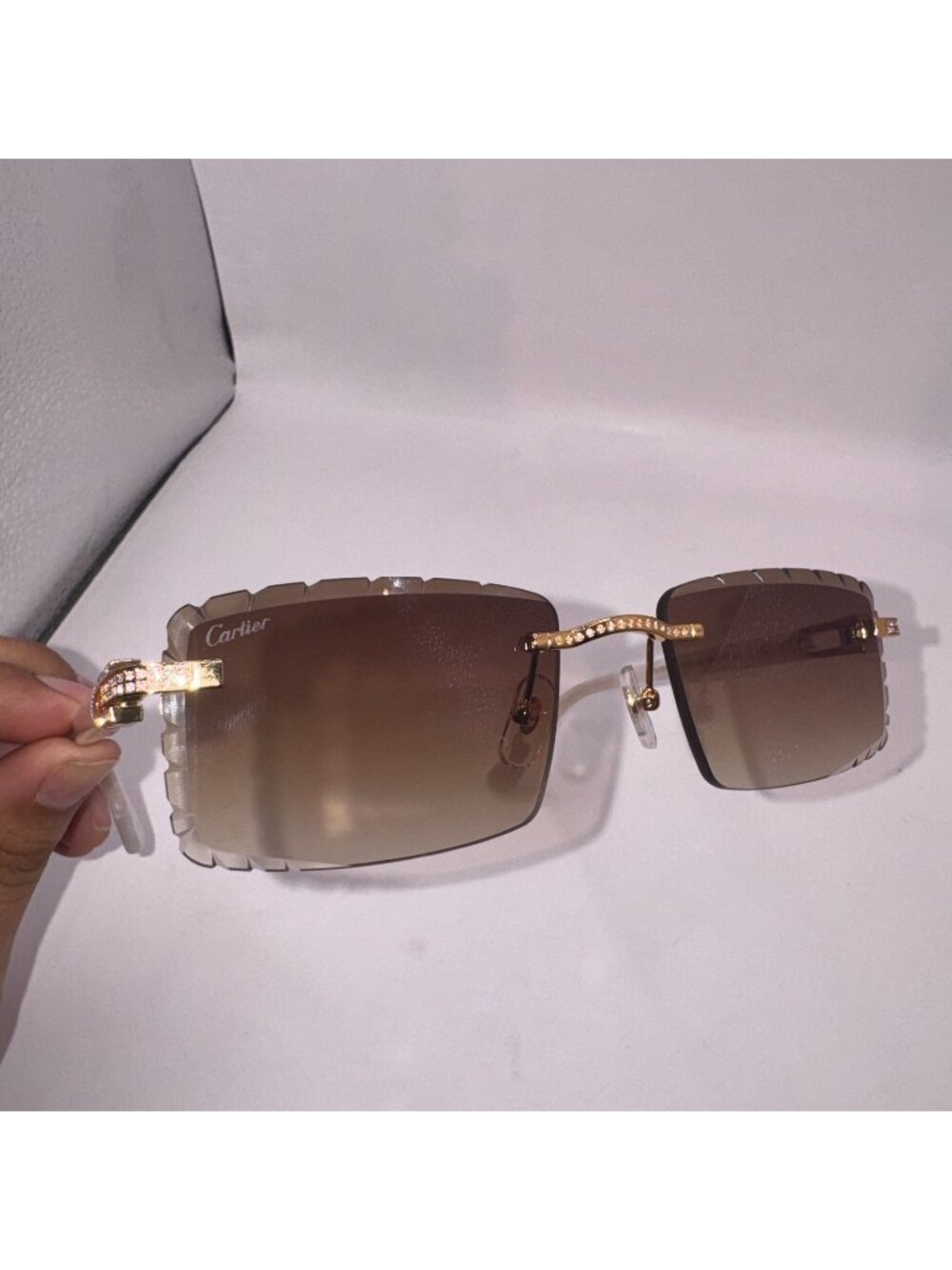 Brown Tint Cartier Buffs Sunglasses Diamond Frames